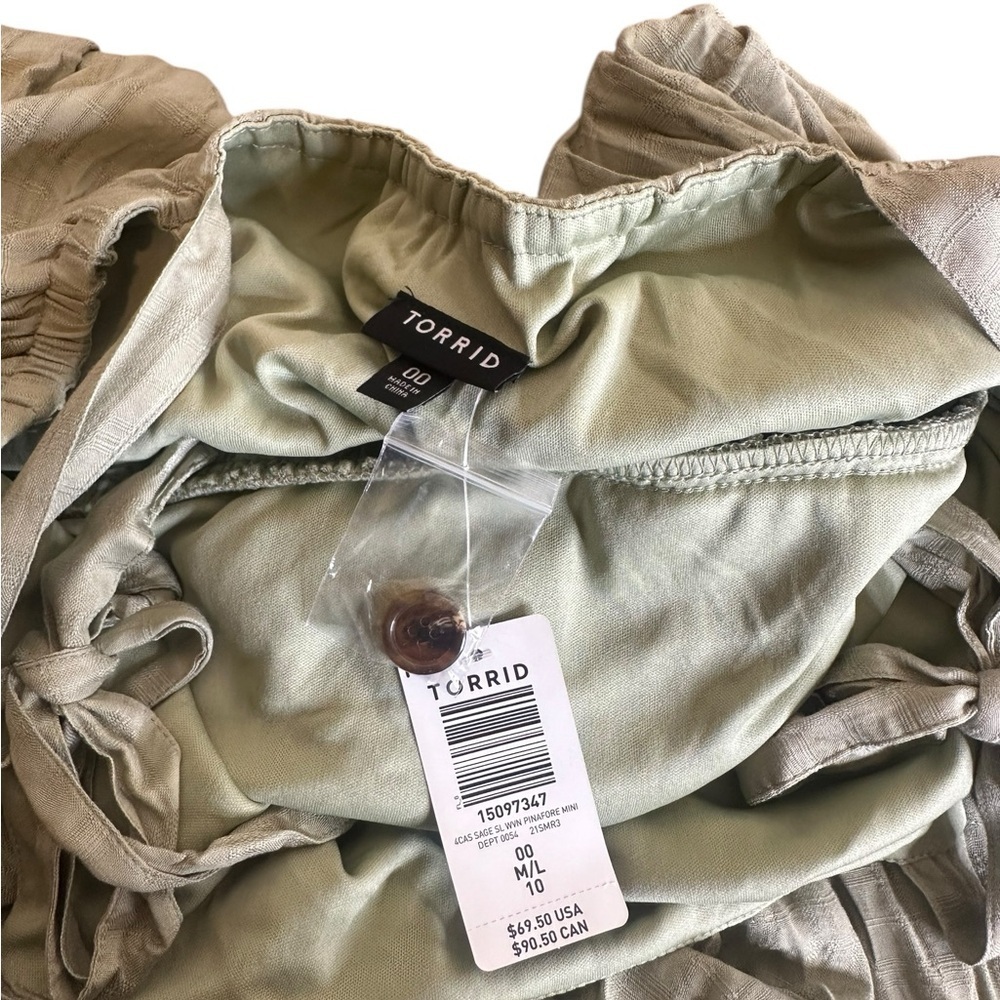 Torrid Woven Sage Green Textured Dress Button-Front Tie Straps - Picture 7 of 8